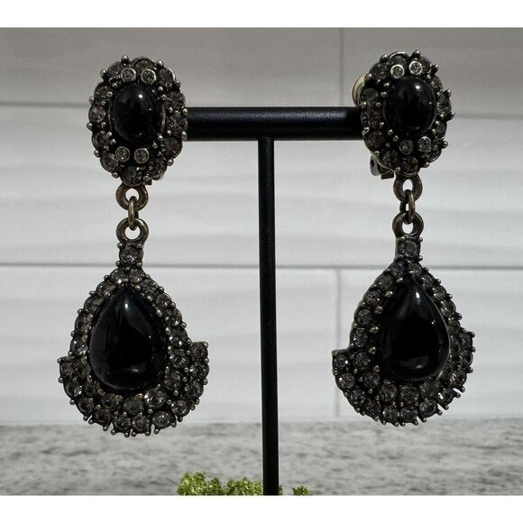 Vintage Heidi Daus Black Stones & Rhinestone Huge Dangle Drop Earrings - Picture 2 of 7